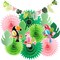 Green Pink Hanging Paper Fans for Tropical Party Decorations Tropical Bird Toucan Leaf Garland Party Kit for Summer Hawaiian Luau Tiki Tropical Jungle Themed Party Decorations